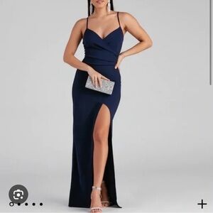Windsor - Navy Blue Bridesmaid Dress W/ Leg Slit - Size Medium